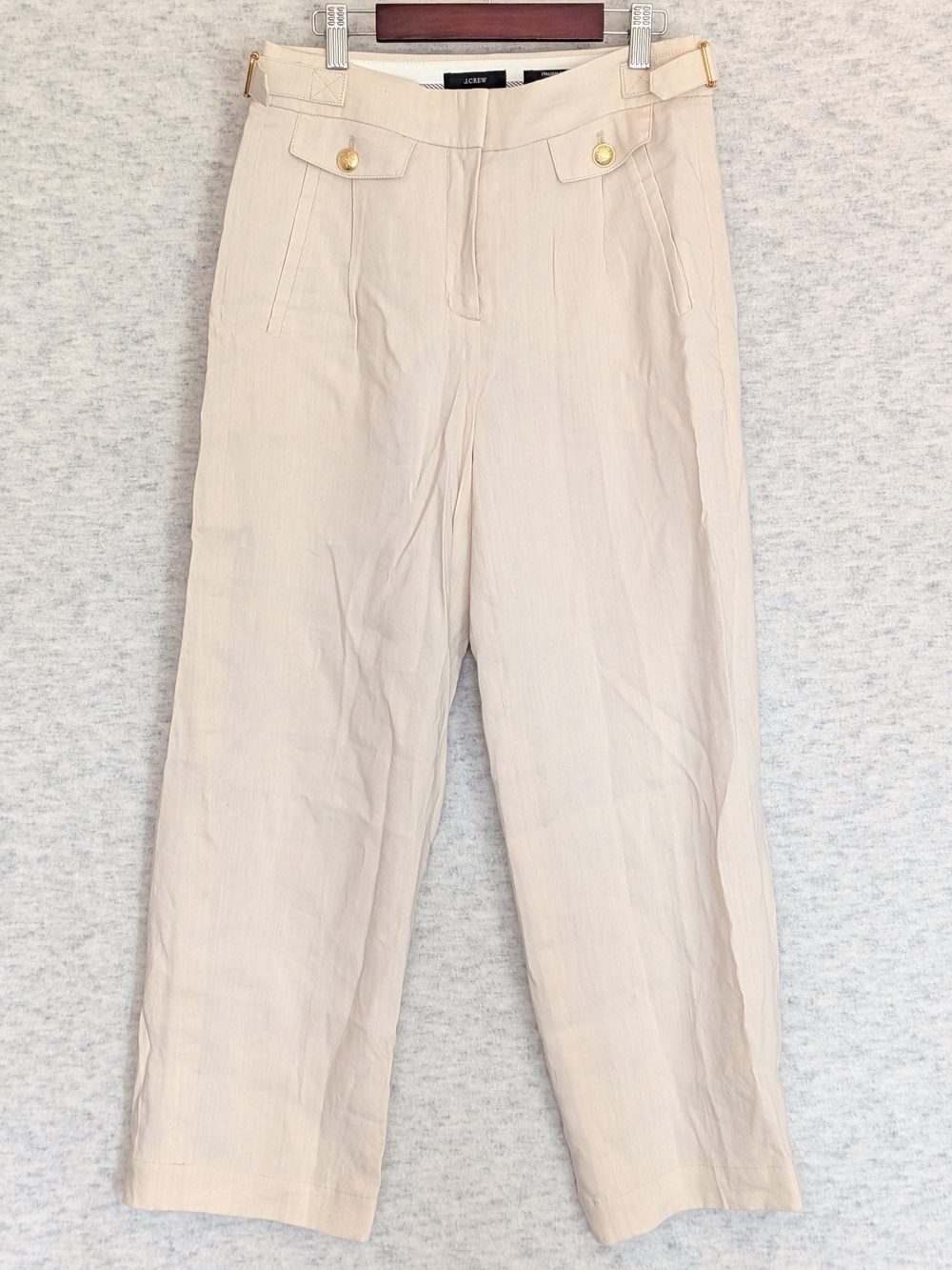 J.Crew Collection Side-Tab Trouser Italian Linen Blend Sz 4P Wide Leg Tailored - Picture 2 of 15